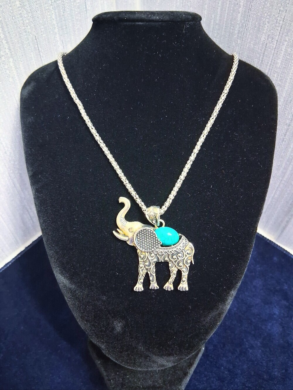 Lucky Elephant Statement Necklace Trunk Up Novelty Piece
